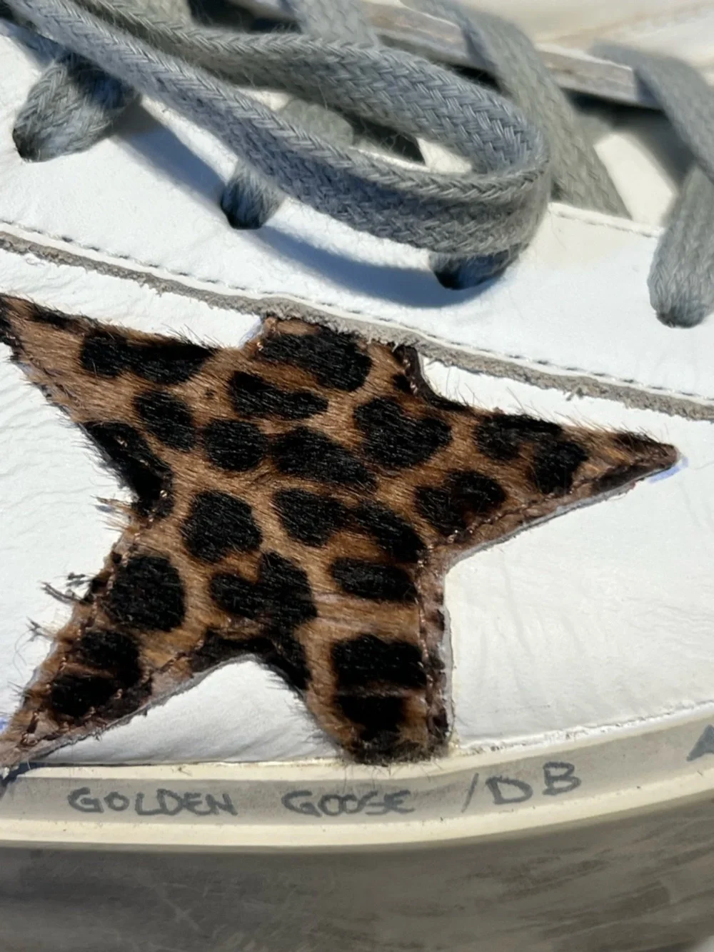 Golden Goose hi star White Leather Sneakers with Leopard Star Accent - Picture 7 of 12
